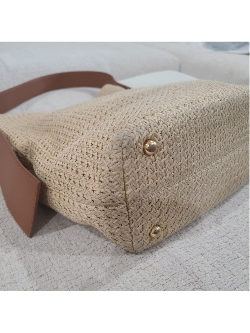 Tuckernuck Light Raffia Bucket Slouchy Shoulder Bag Tan Side Handle Purse Straw - Picture 7 of 16